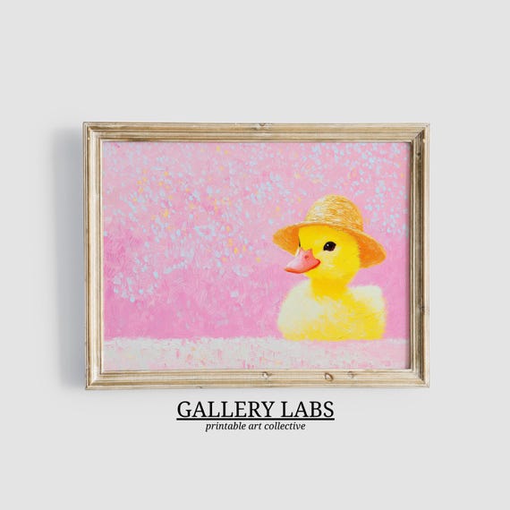 Duck Painting Pink Nursery Art Girls Room Decor Pink Farmhouse Wall Art Cute Duckling Print Wall Art