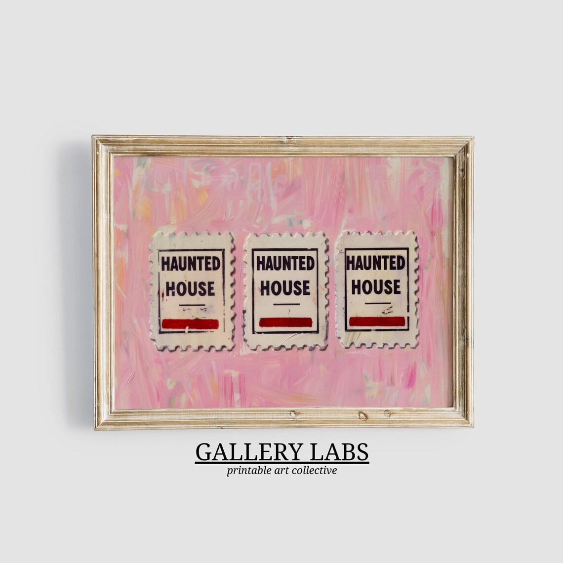 Haunted House Tickets Trio Vintage Retro Pink Halloween Painting Poster