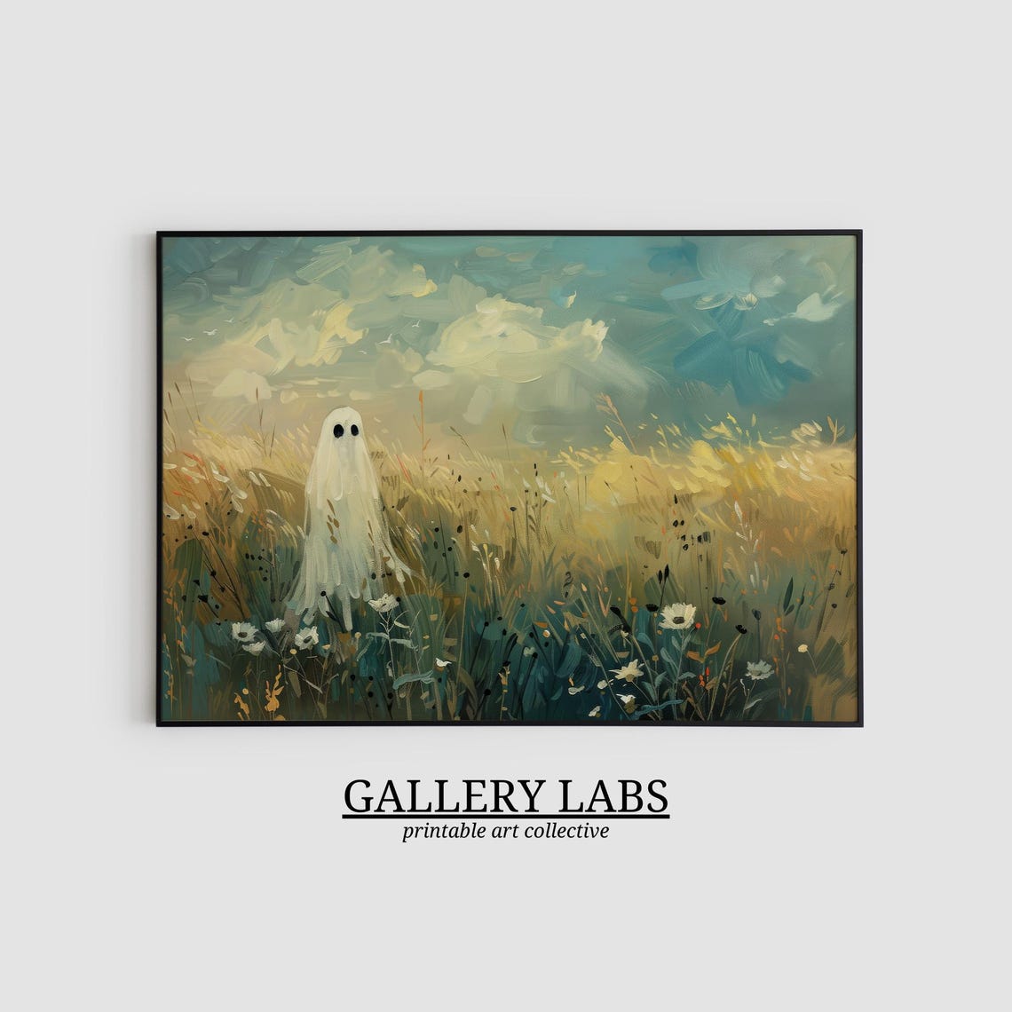 Ghost Flower Meadow Vintage Moody Halloween Spooky Wall Art Print - Image 2