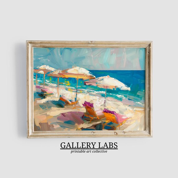 Retro Abstract Beach Landscape Muted Green Vintage Art Print