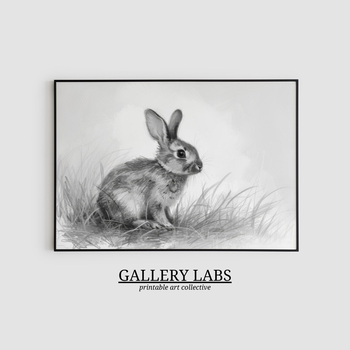 Vintage Rabbit Pencil Sketch Woodland Animal Neutral Nursery Wall Art Print - Image 2