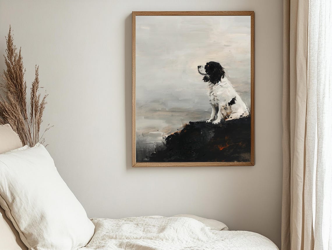 Springer Spaniel Sitting On Dark Rocks Minimalist Dog Poster - Image 3