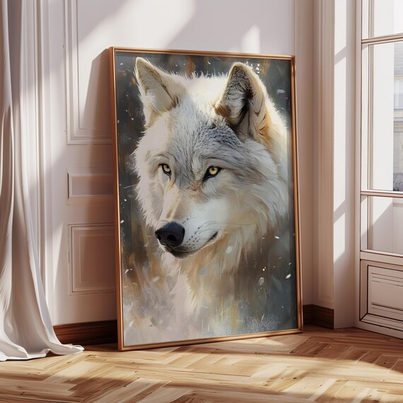 Striking White Wolf Close-Up Portrait In Snowy Winter Scene Poster