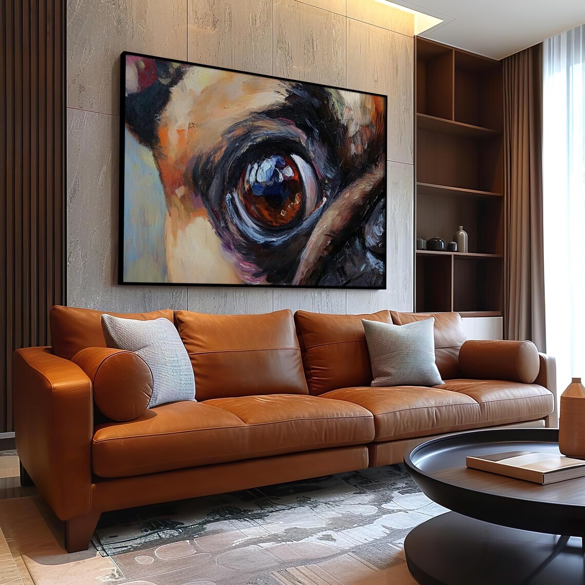 Macro Abstract Close Up Of A Pug Eye Warm Oil Painting Wall Art