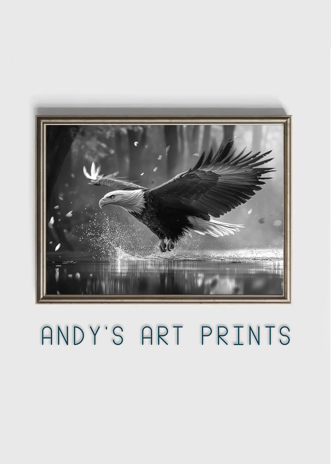 Bald Eagle Skimming the Water Black and White Dramatic Photo Poster