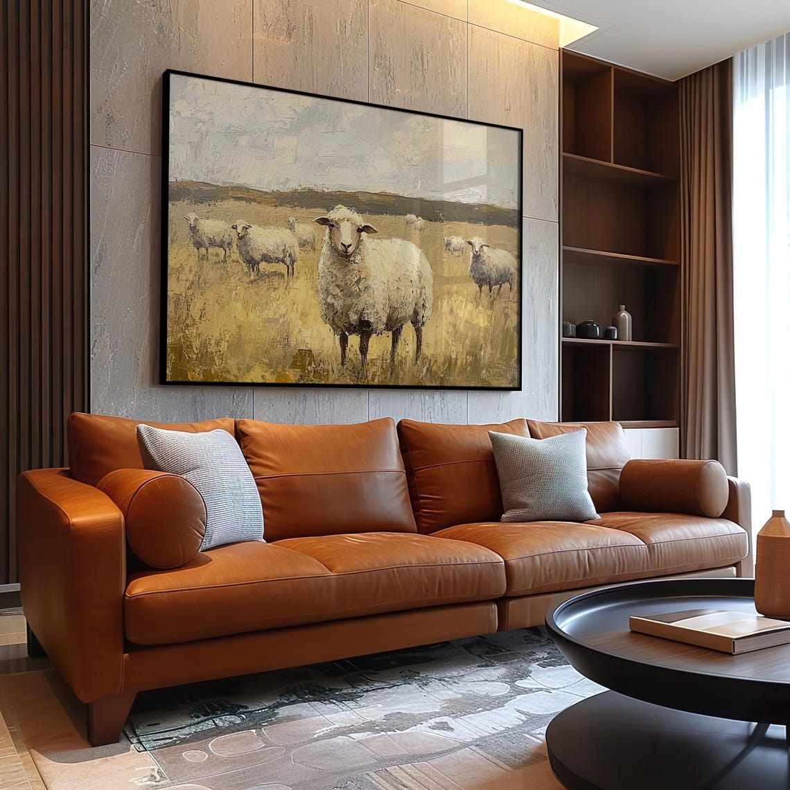 Friendly Sheep Flock Grazing Together In A Sunlit Golden Field Poster - Image 3