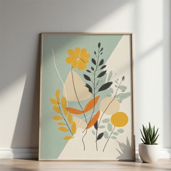 Abstract Botanical Wall Art Mid Century Modern Floral Print Minimalist Nature Poster