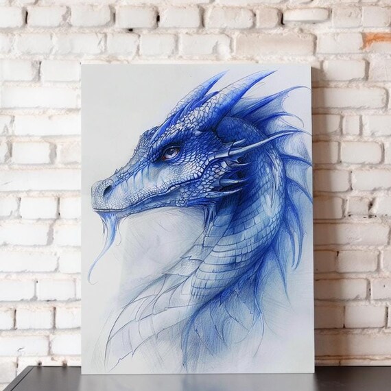 Blue Dragon Metal Poster Dragon Wall Art Blue Dragon Print 8x10 12x16 16x20
