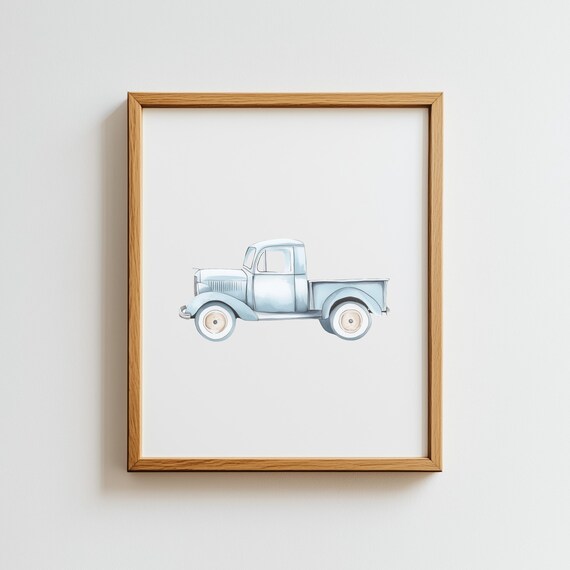 Vintage Blue Travel Boy Nursery Wall Art Truck Car Print Transportation Prints Boys Room Pickup