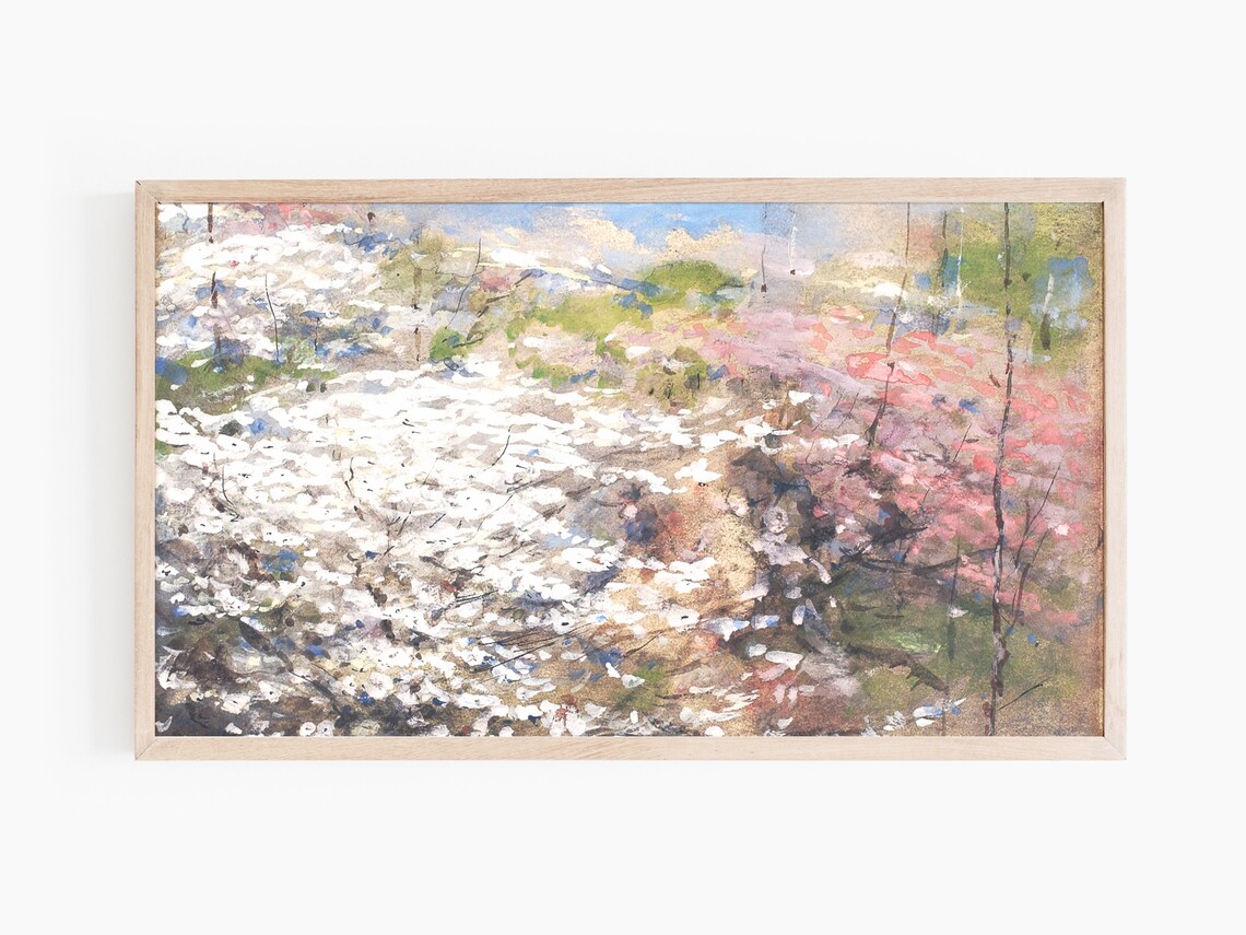 Spring Blossom Field Abstract Watercolor Pink White Painting Poster - Image 2