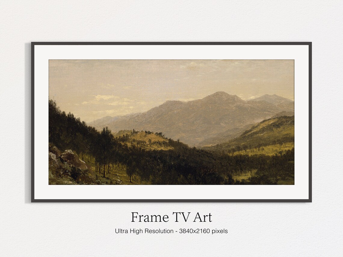 Hazy Golden Mountain Valley Vintage Oil Painting Landscape Wall Art - Image 5