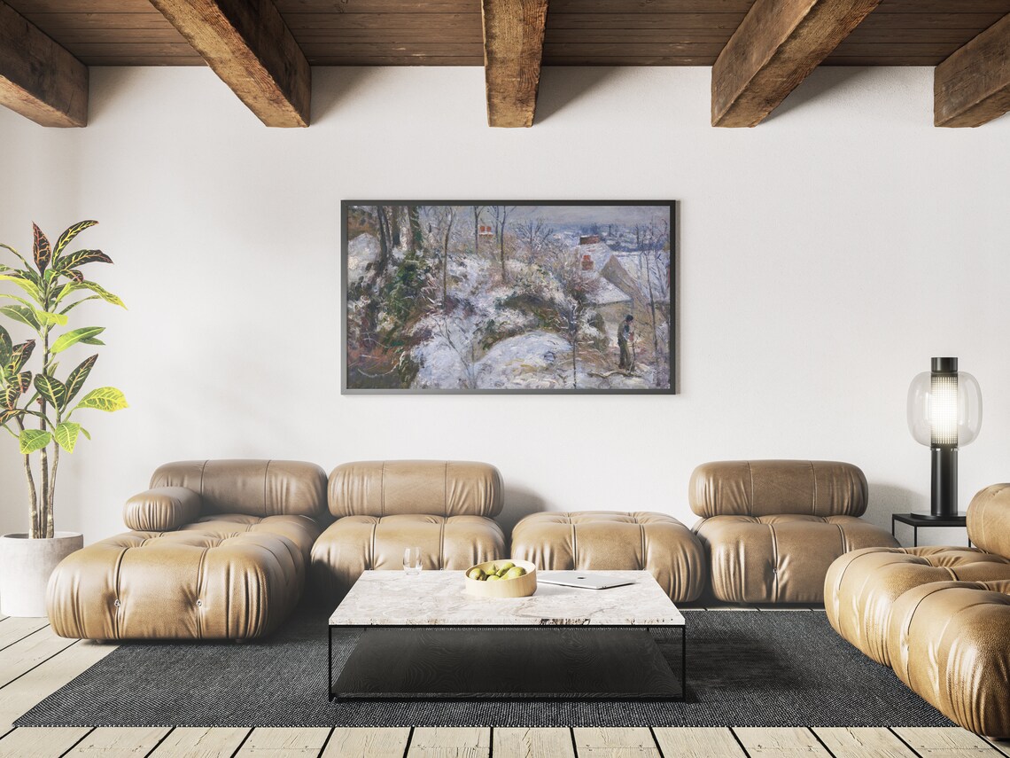 Snow Covered Village Houses Bare Trees Winter Oil Painting Art Print - Image 3