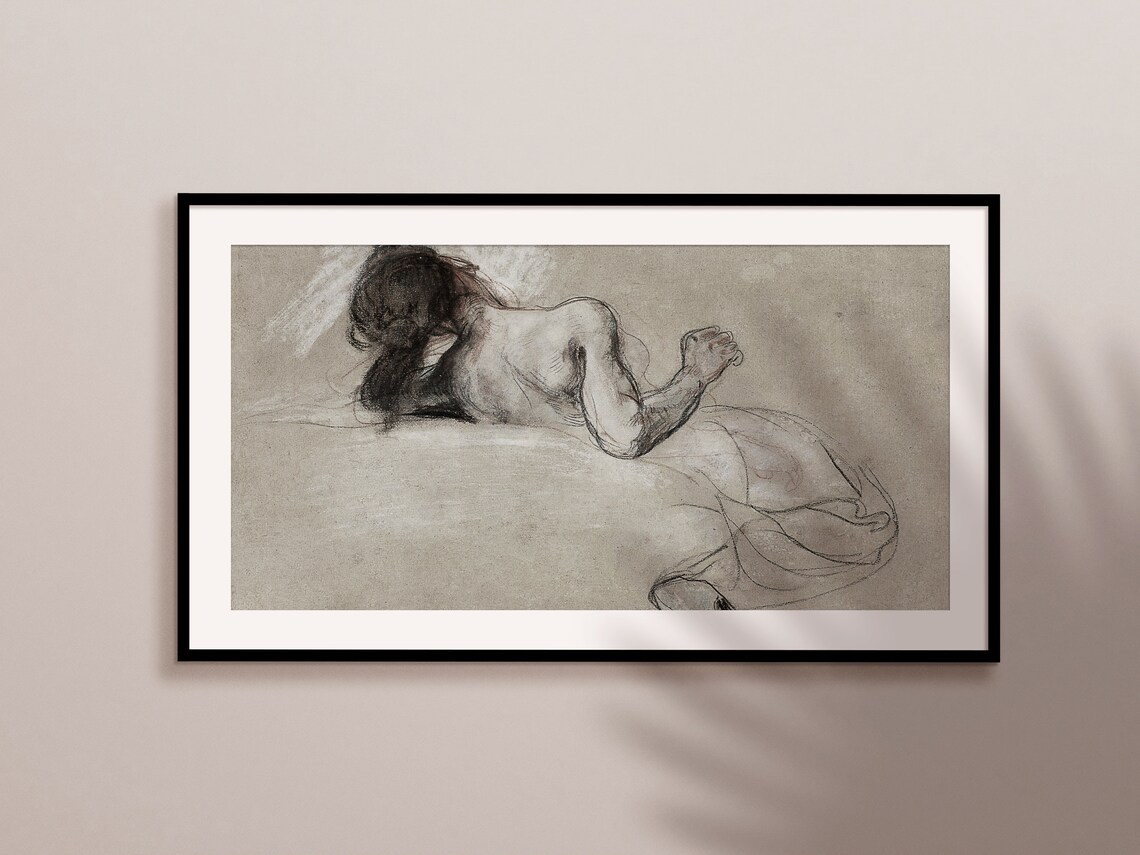 Reclining Woman Charcoal Figure Sketch Classical Drawing Art Print - Image 2