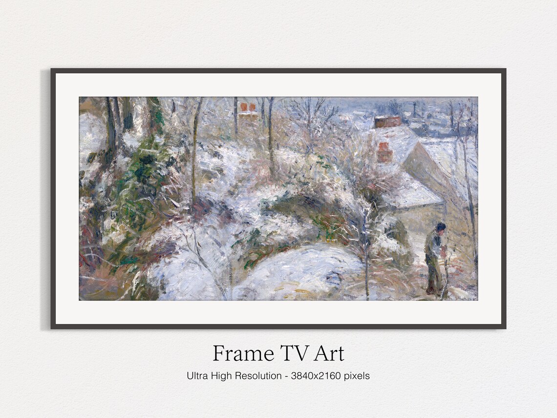 Snow Covered Village Houses Bare Trees Winter Oil Painting Art Print - Image 4