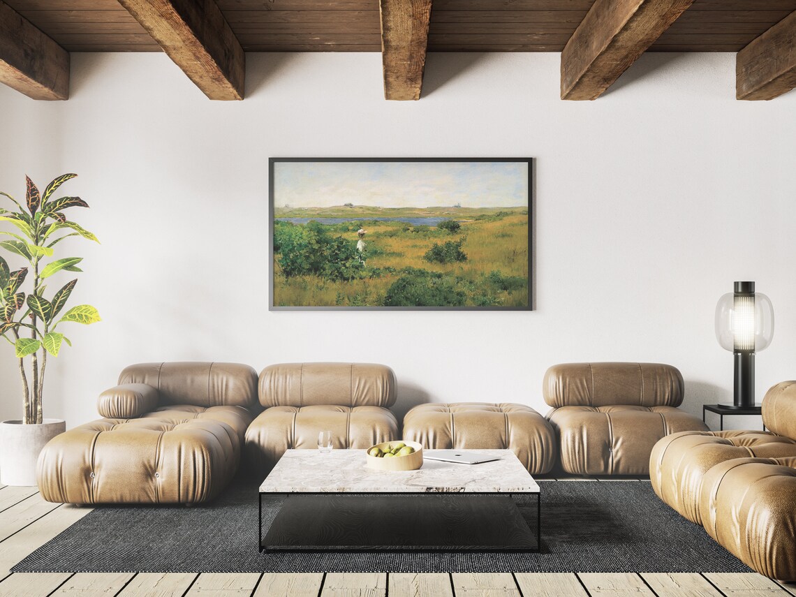 Impressionist Girl In Golden Field By Lake Vintage Summer Meadow Poster - Image 4
