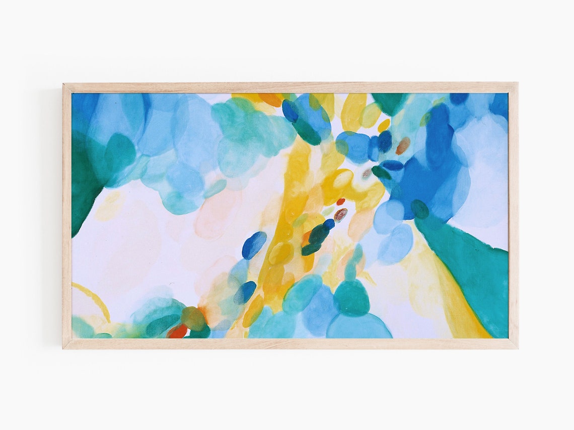 Blue Yellow Teal Abstract Watercolor Painting Colorful Wall Art Print - Image 3