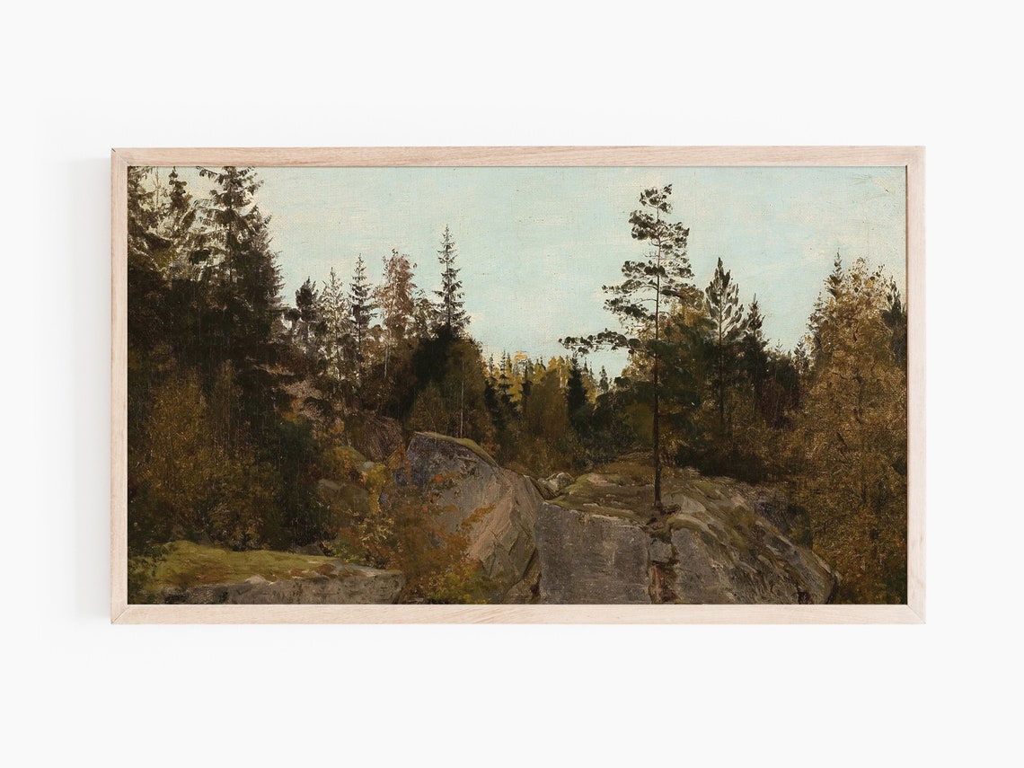 Frame Tv Art Vintage Moody Rustic Landscape Forest Painting Instant - Image 3