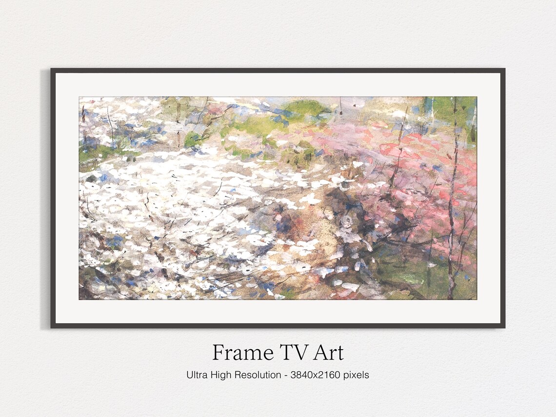 Spring Blossom Field Abstract Watercolor Pink White Painting Poster - Image 4