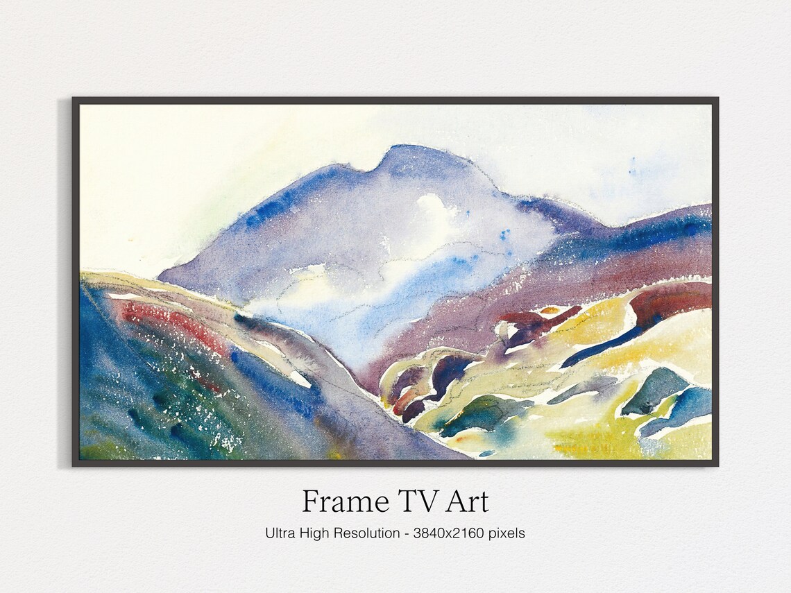High Mountain Landscape, Watercolor Art