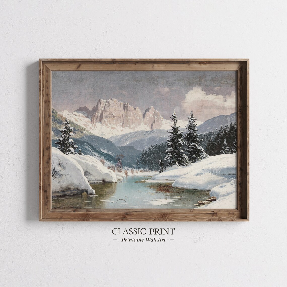 Winter Mountain Scenery, Classic Oil Painting
