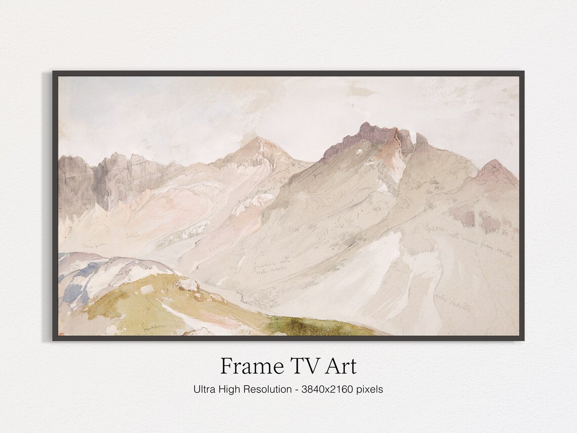 Frame Tv Art Watercolor Mountain Painting Instant