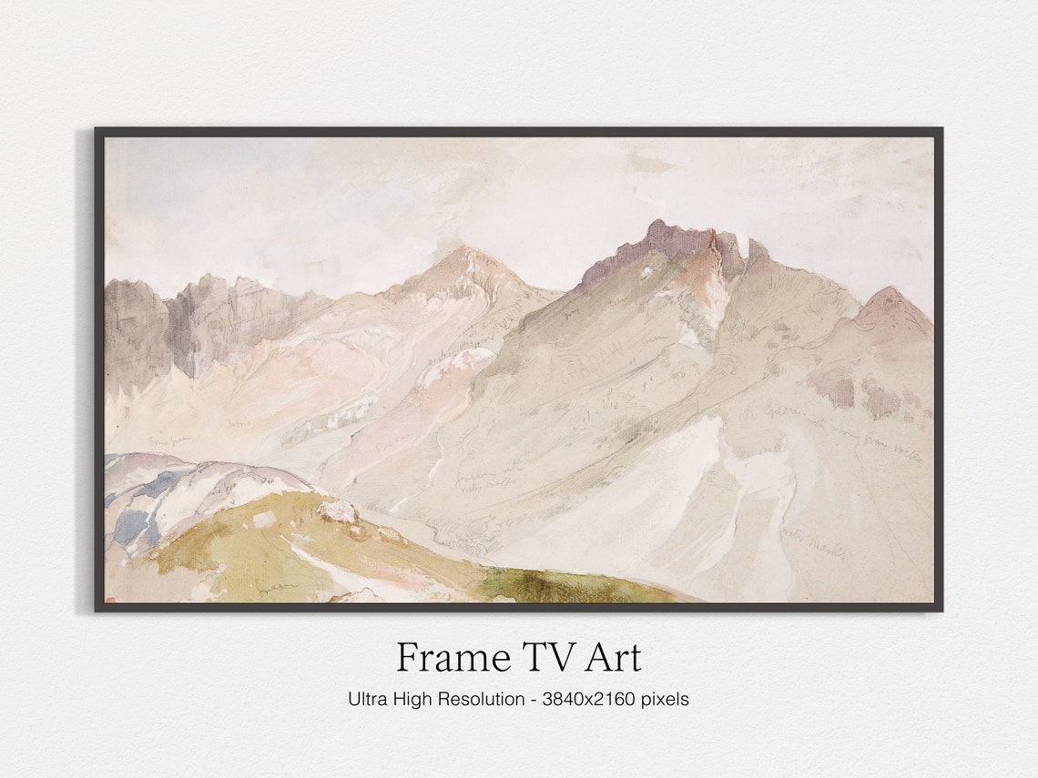 Pale Neutral Mountain Watercolor Painting Minimalist Alpine Wall Art