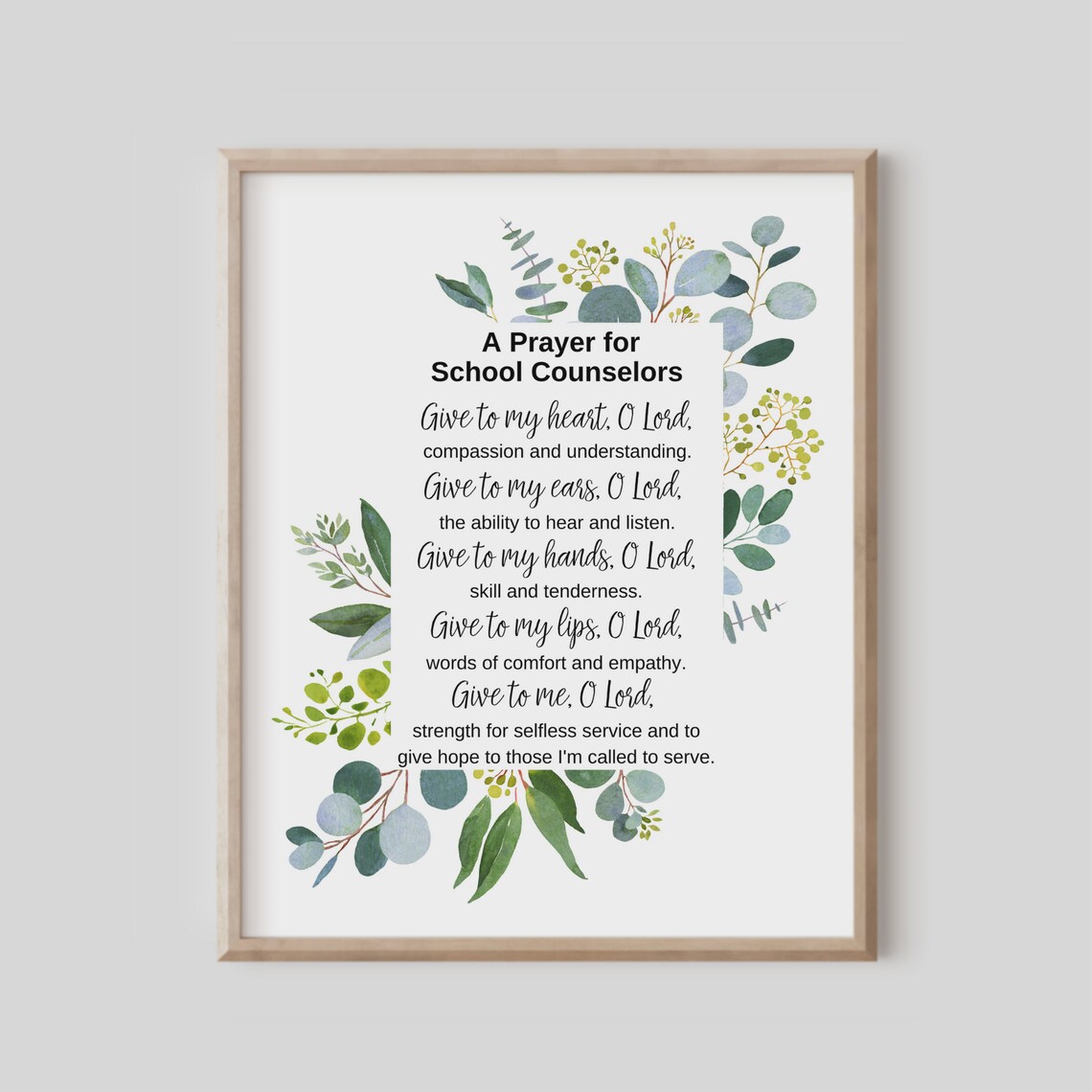 A Prayer For School Counselors Eucalyptus Botanical Christian Office Poster