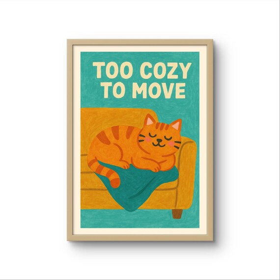 Orange Cat Too Cozy to Move Sleeping on Armchair Cute Poster