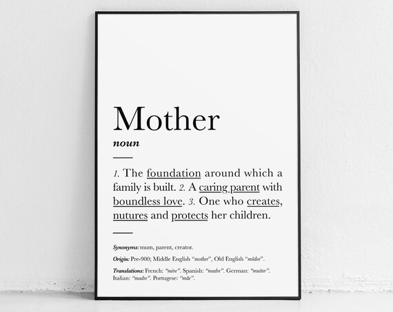 Mother Definition Present Gift Mother To Be Mummy Gifts Mommy Memorial Grandma Grandmother Print