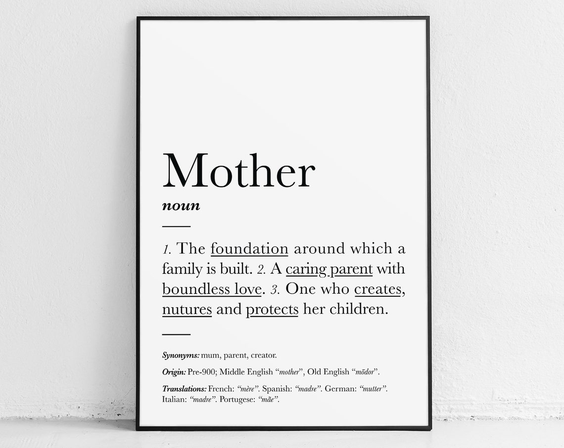 Mother Definition Present Gift Mother To Be Mummy Gifts Mommy Memorial Grandma Grandmother Print