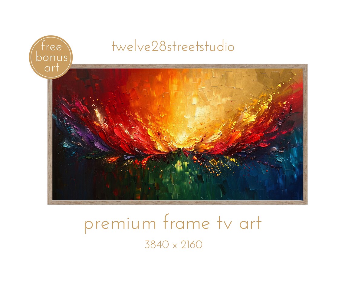 Maximalist Fiery Fireworks Abstract Bold Colorful Oil Art Poster