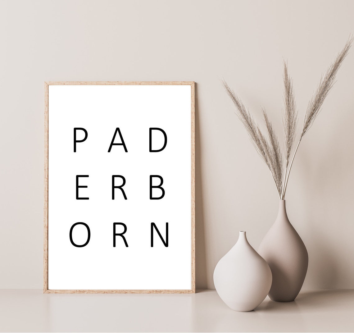 Paderborn Light Line Letters Minimalist City Name Typography Wall Art