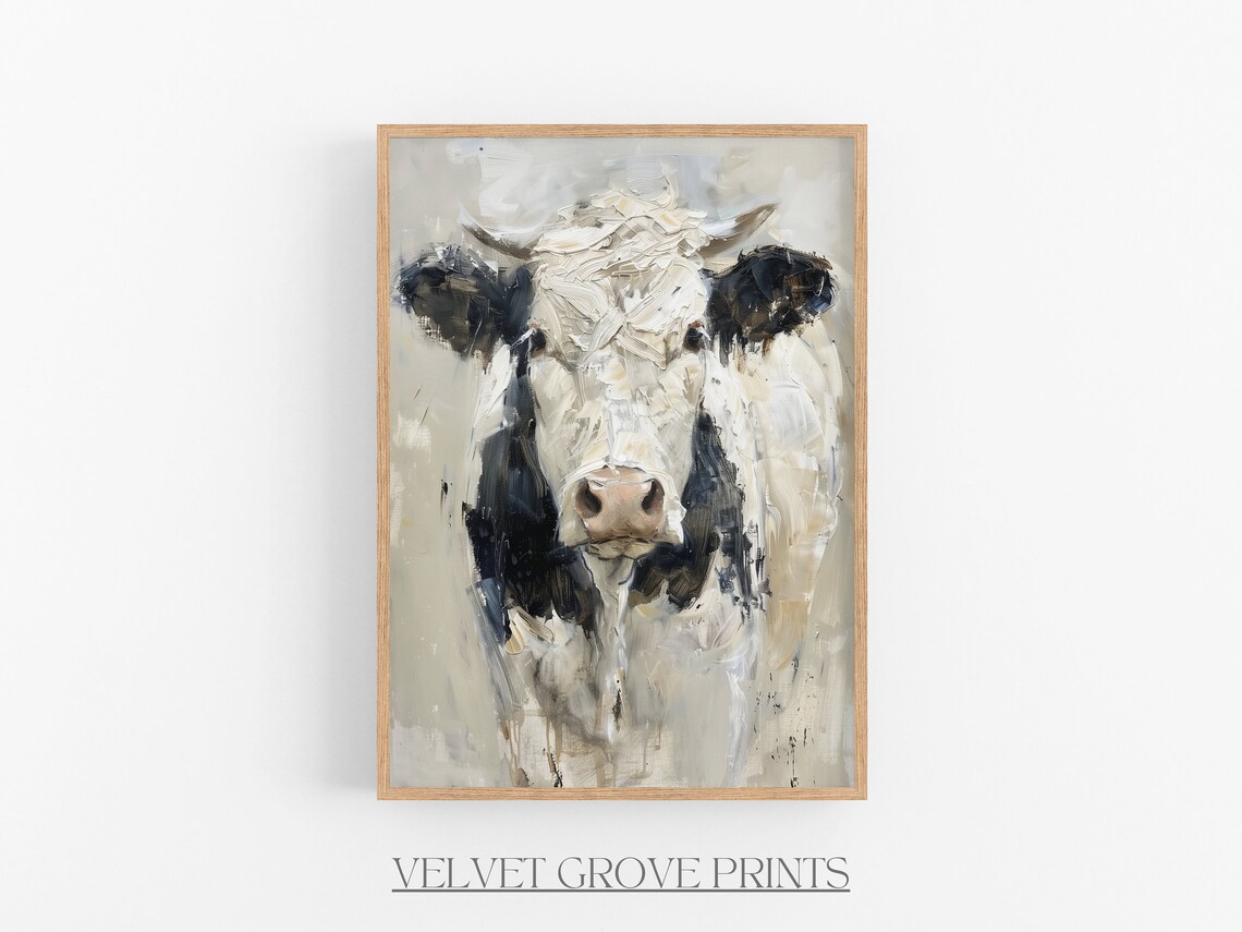 Cow Oil Painting Vintage Farmhouse Art Print