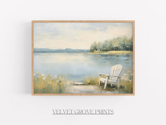 Lake Oil Painting Vintage Nature Scene Wall Art