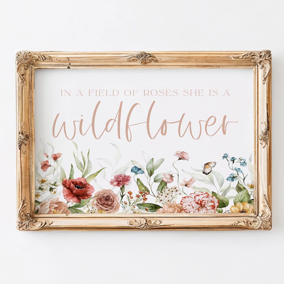 In A Field Of Roses She Is A Wildflower Art Print Floral Nursery Decor Baby Shower Baby Girl Wall Art Decor Wildflower Wall Art Dup