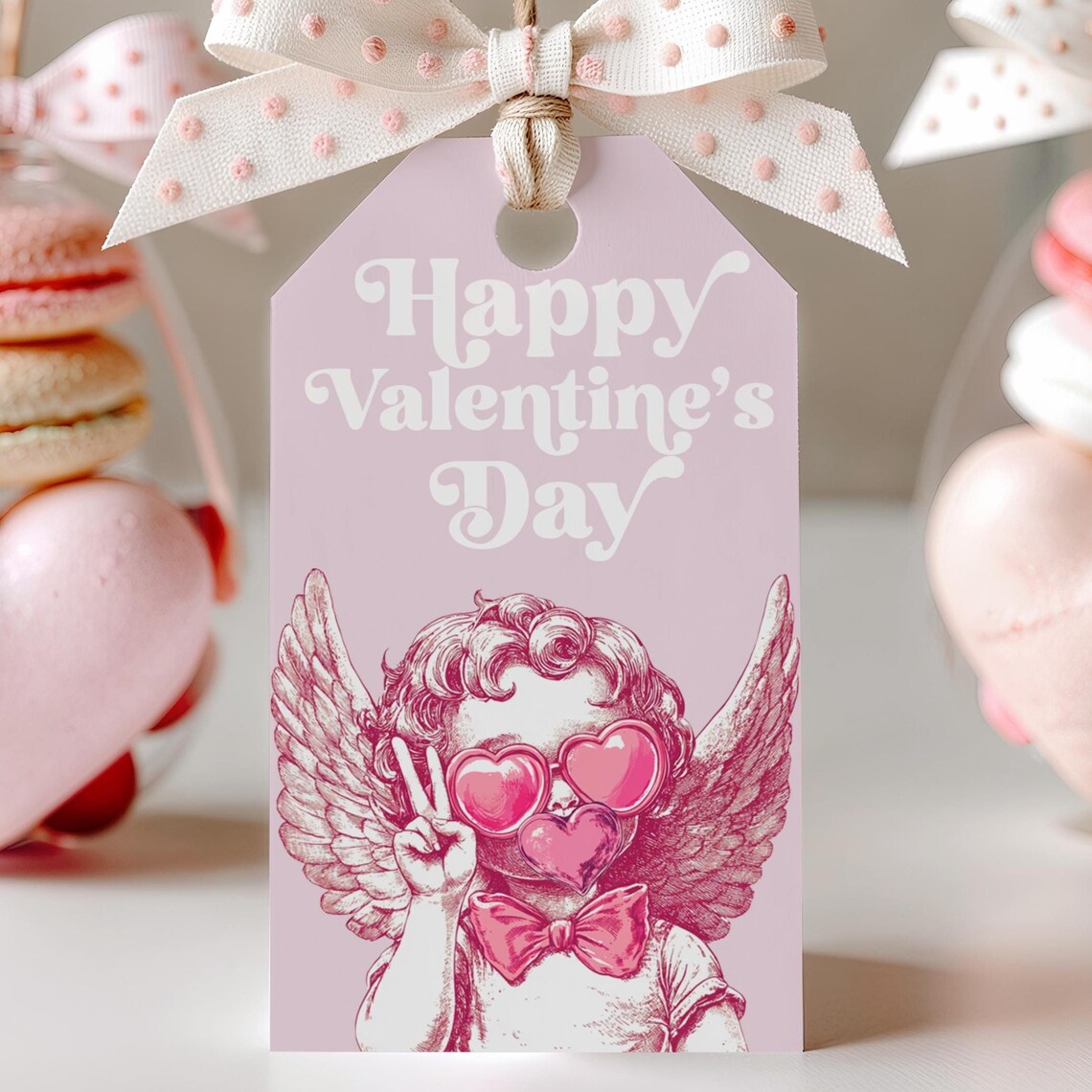 Happy Valentines Day Cupid Kid Gift Tag Pink Favor Tag Print
