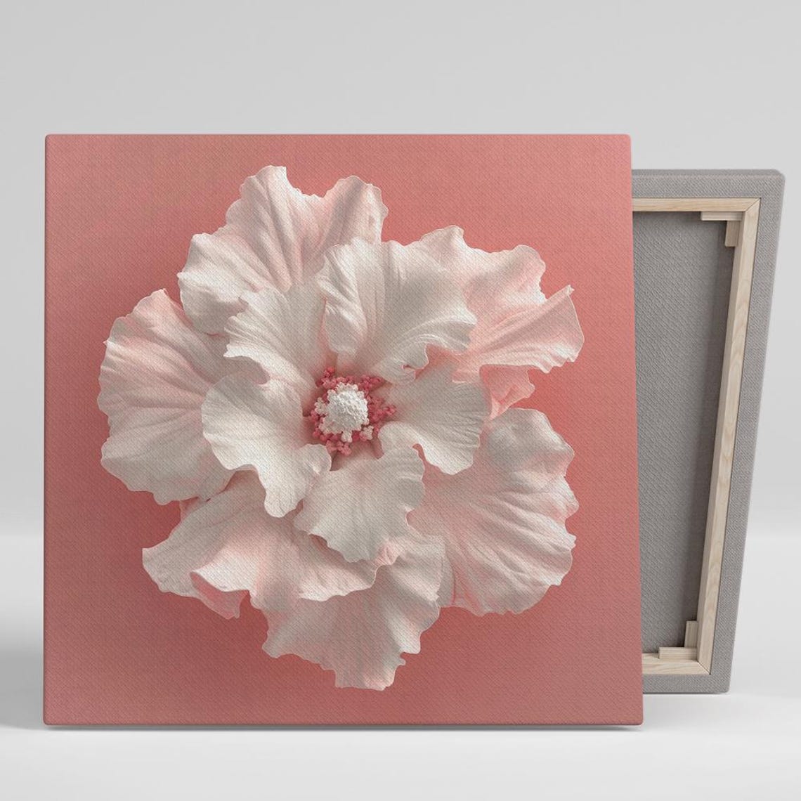 White Hibiscus Ruffled Petals Blush Center Soft Floral Poster