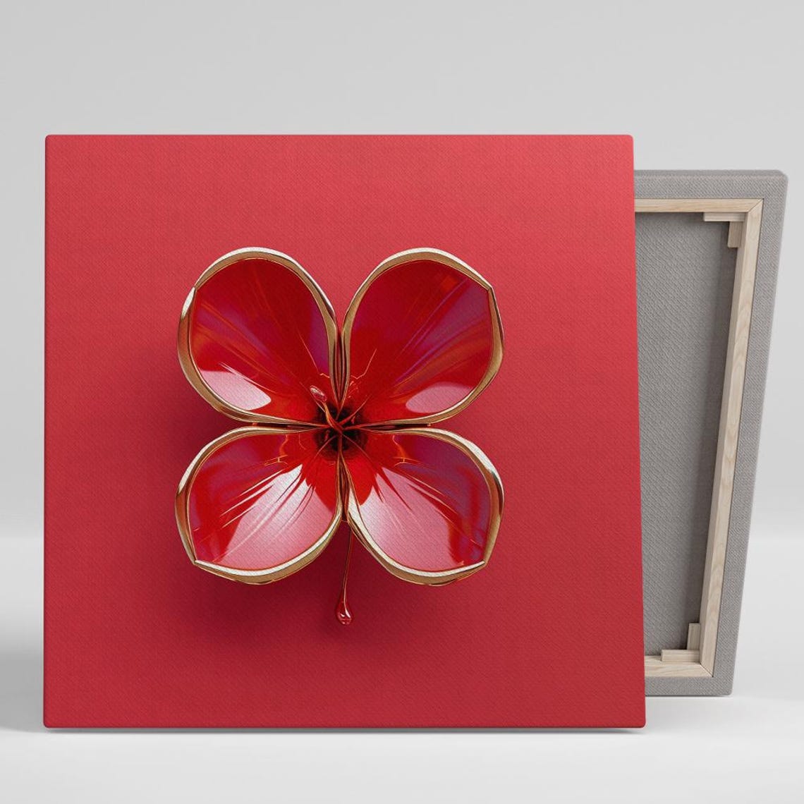 Red Tropical Blossom With Gold Trim On Red Background Glam Poster
