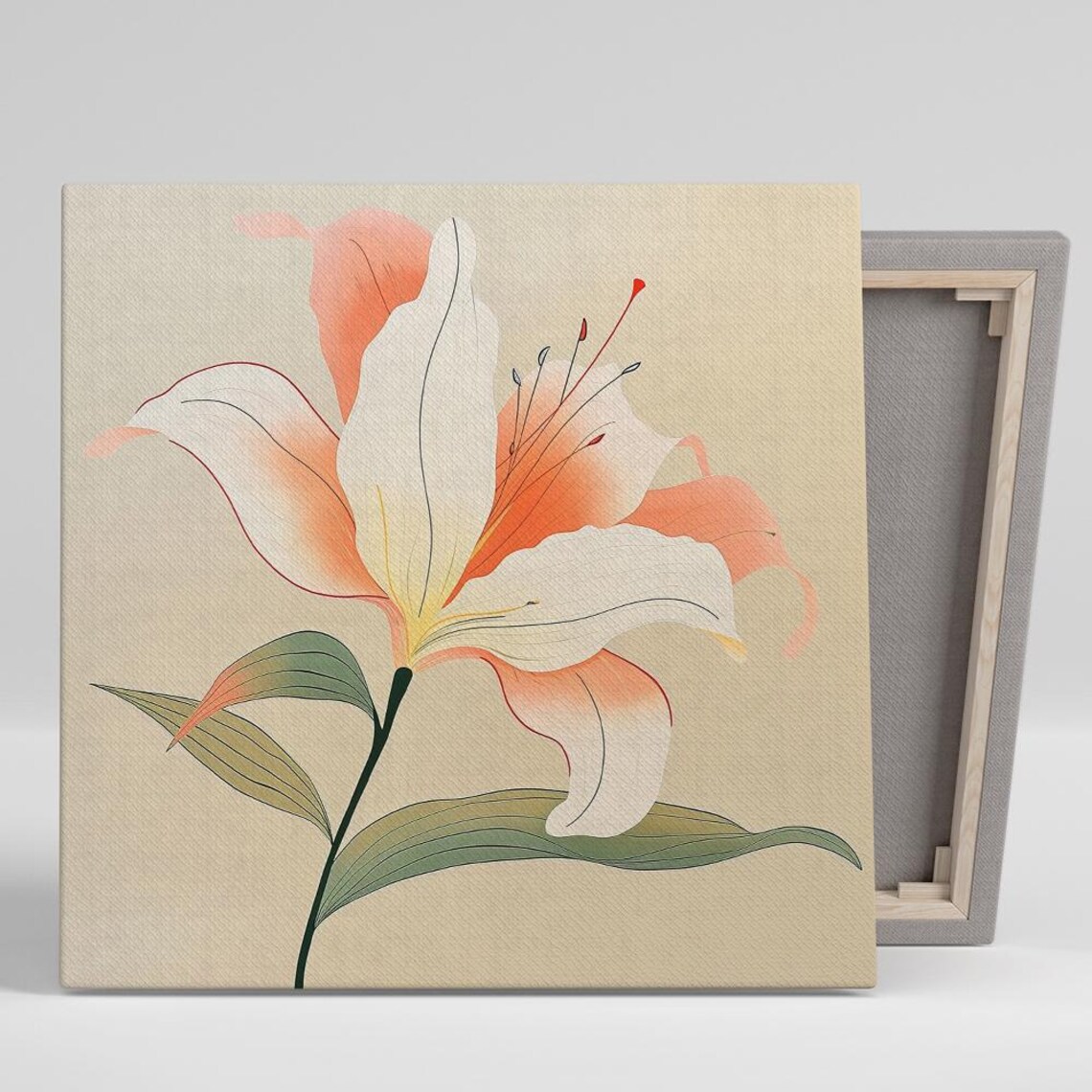 Coral Lily Flower Delicate Line Illustration Beige Art Poster