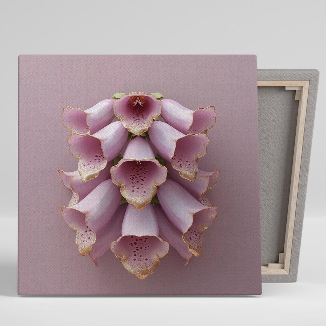 Pink Foxgloves Macro Radial Bloom Gold Tipped Glam Floral Wall Art Poster