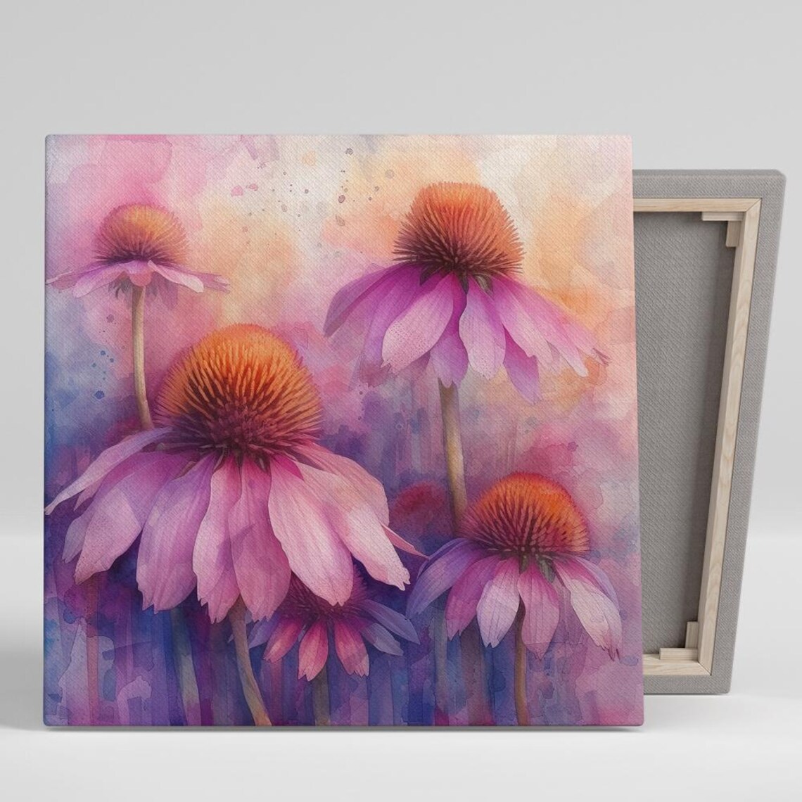 Pink Purple Coneflowers Watercolor Soft Wash Floral Art Poster