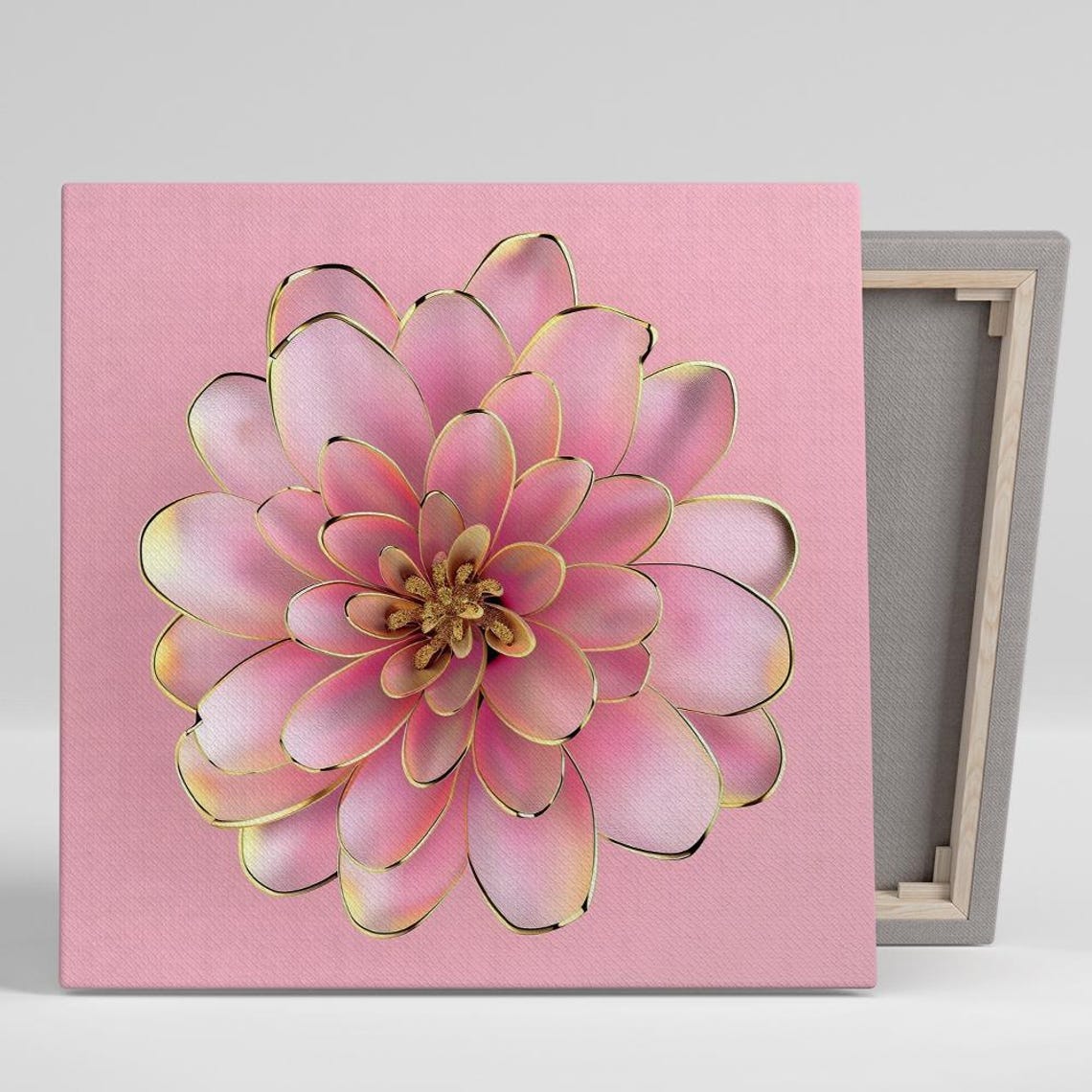 Gold Edged Pink Dahlia 3D Bloom Glam Modern Floral Art Print