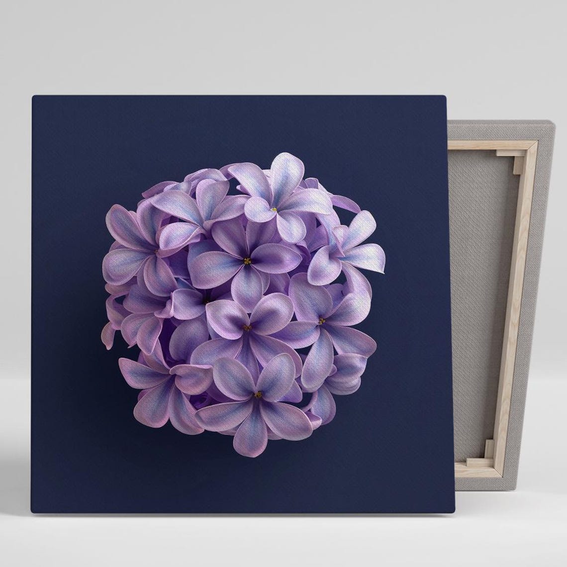 Lilac Blossom Cluster Deep Navy Modern Floral Canvas Art Print