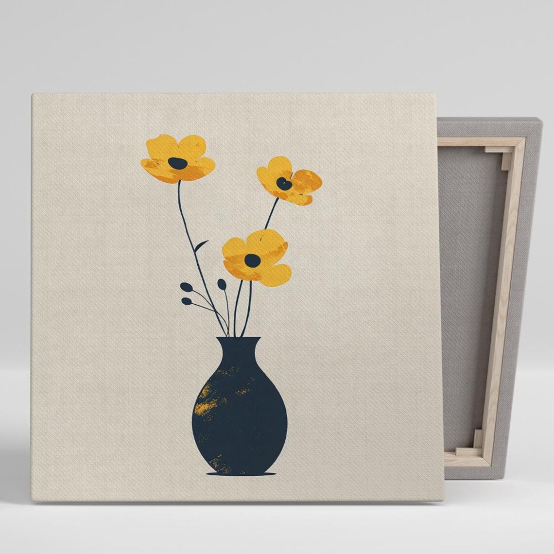 Minimalist Yellow Buttercup Flowers Black Vase Scandinavian Art Poster