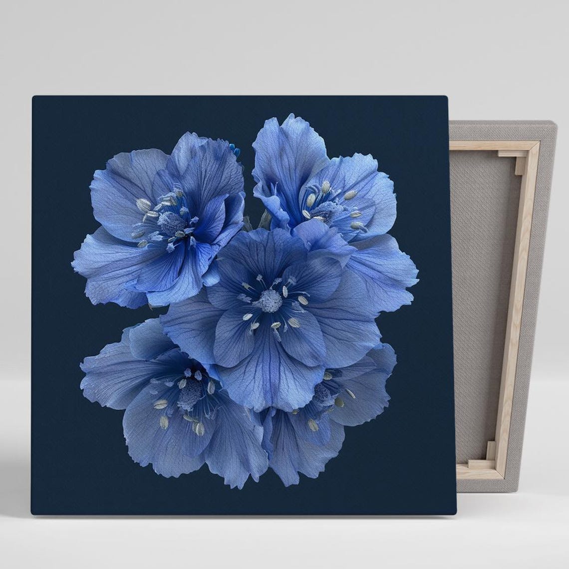 Deep Blue Delphinium Flowers Dark Moody Botanical Wall Art Print