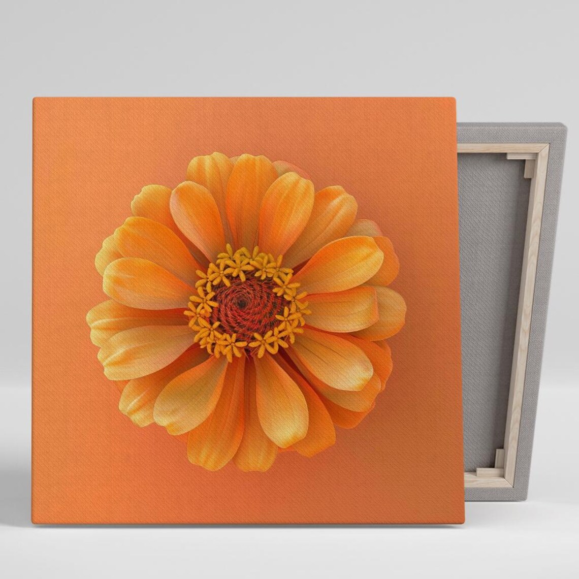 Orange Zinnia Bloom Tone On Tone On Orange Background Floral Poster
