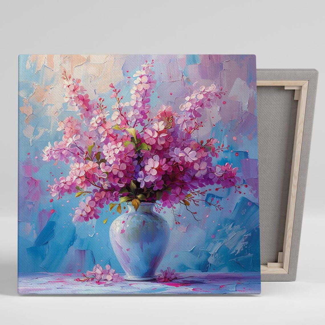 Lilac Blossom Bouquet in White Vase Pastel Impressionist Wall Art