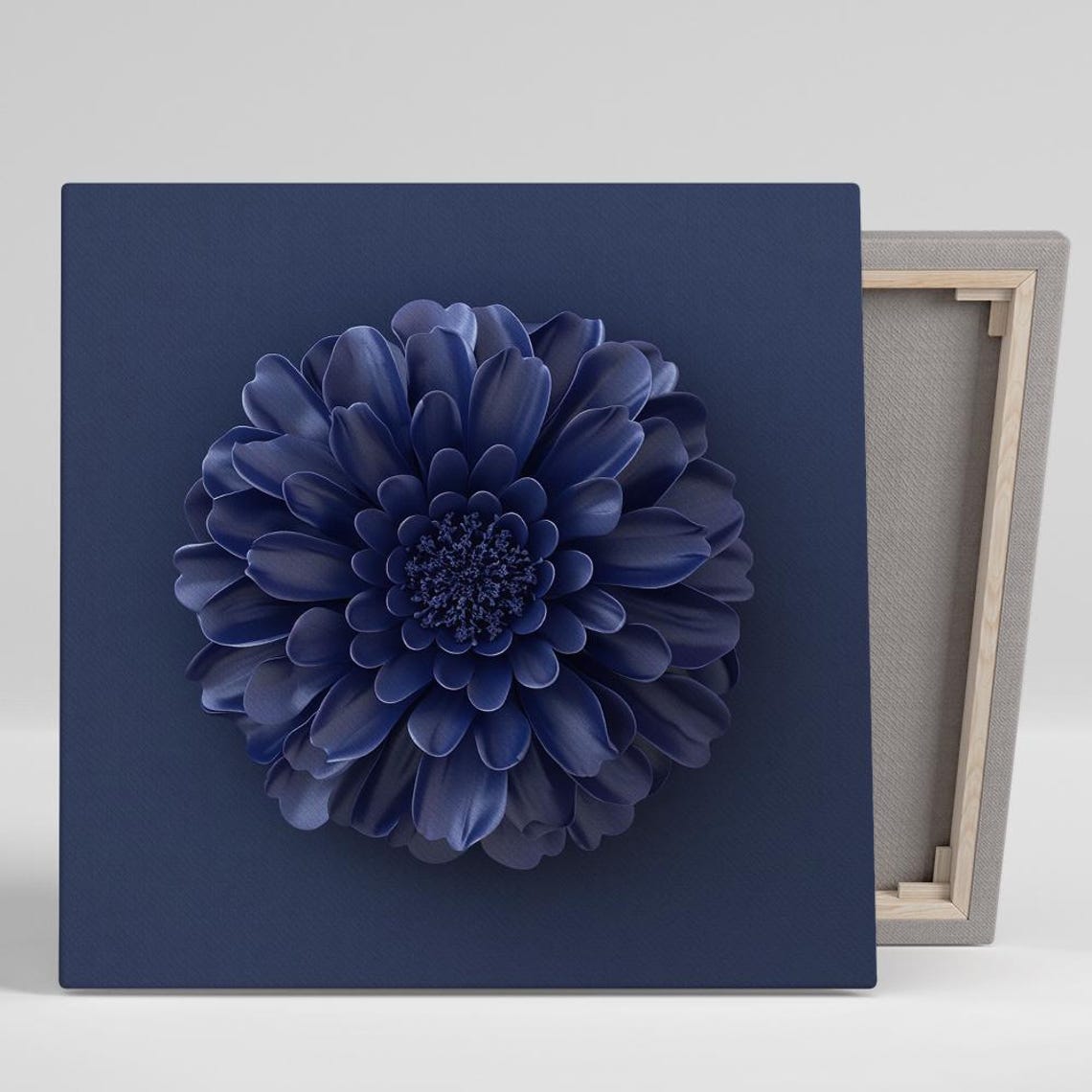 Navy Blue Dahlia 3D Bloom Minimalist Monochrome Floral Wall Poster