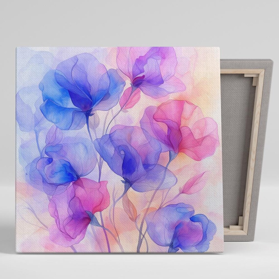 Watercolor Purple Blue Pink Tulips Soft Floral Art Wall Poster