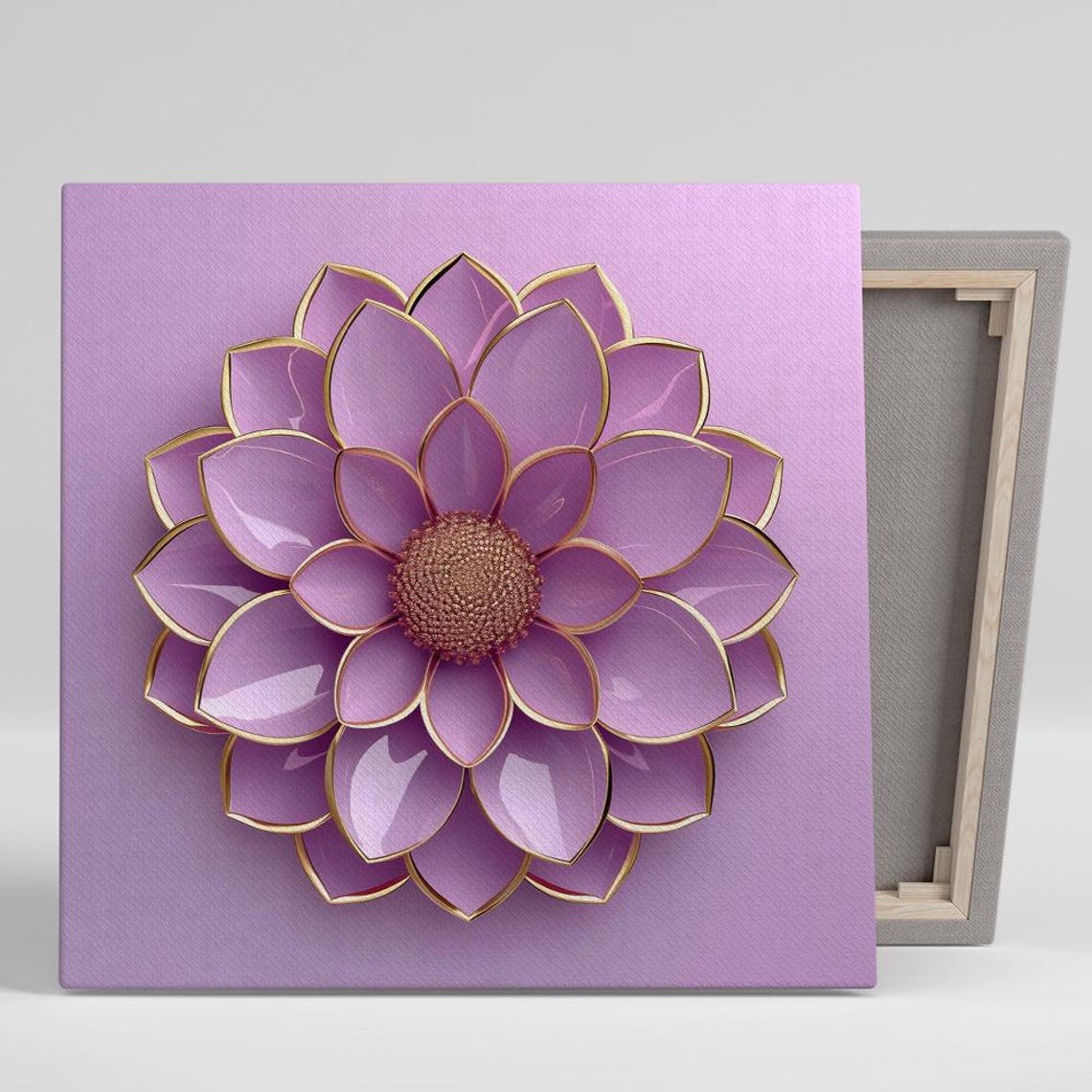Purple Dahlia Gold Trim Glamorous 3D Flower Lavender Elegance Poster